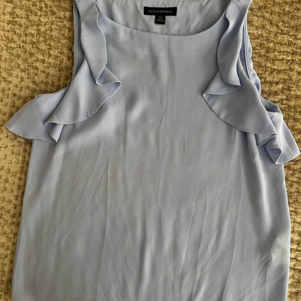 Banana Republic Blue Sleeveless Ruffled Blouse
